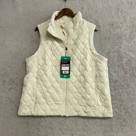 Ladies Quilted Vest Women's XL Kirkland Signature Stretch Fabric Beige N0011 - Picture 3 of 9